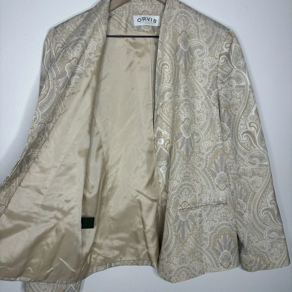 Orvis Womens Vintage Paisley Silk Blend Blazer Size 12 Capsule Old Money Beige